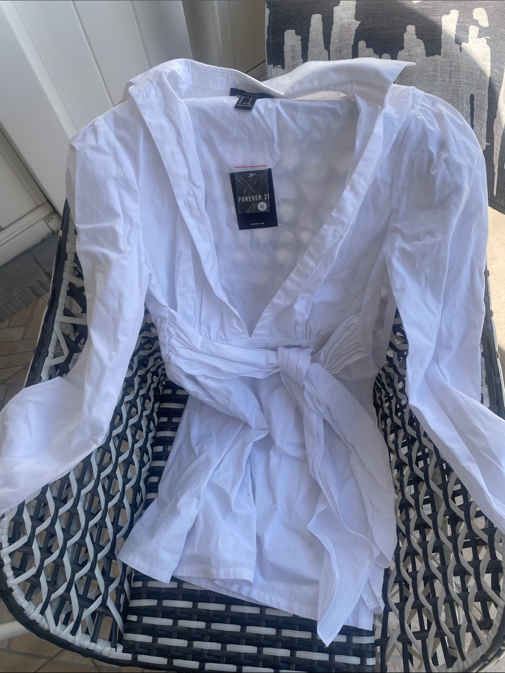 Forever 21 White Long Sleeve Tie-Waist Dress
